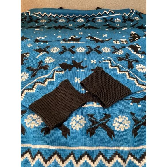 Excision Christmas Sweater Blue Pixelated Pattern Dinosaurs Men’s Size Large EUC - Picture 8 of 10